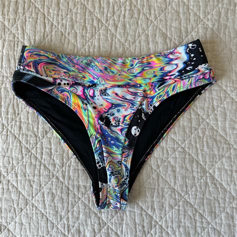 High waisted acid wash rave bottoms from iHeartRaves... - Depop