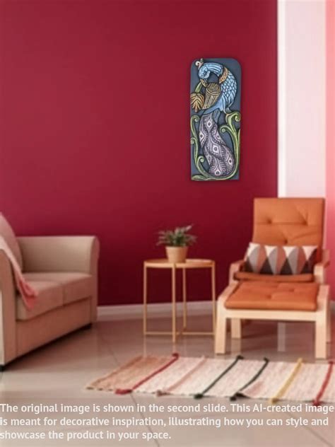 Blue Standing Peacock - Vertical Multicoloured Wooden Wall Panel, 19 ...