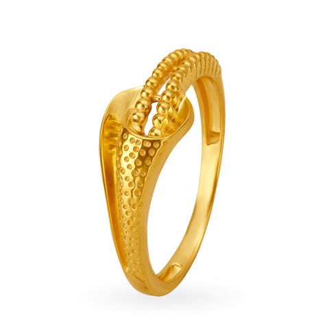 Eccentric Yellow Gold Beaded Finger Ring