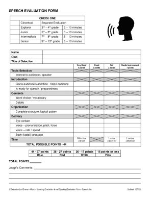 Fillable Online FREE 10+ Sample Speech Evaluation Forms in PDFMS ...