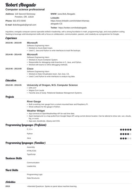 Image result for Computer Science Resume Example