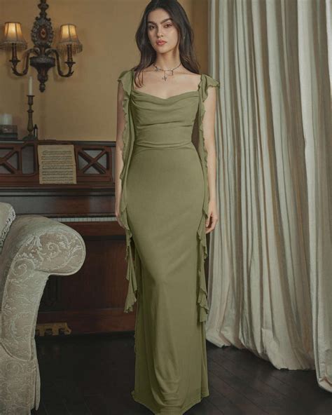 Mesh Ruffle Green Maxi Dress - Littlebox India