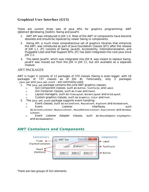 AWT - Graphical User Interface (GUI) There are current three sets of ...