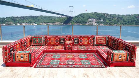 Bungalow Rose U Shaped Red Arabic Sofa Set, Oriental Floor Couches ...