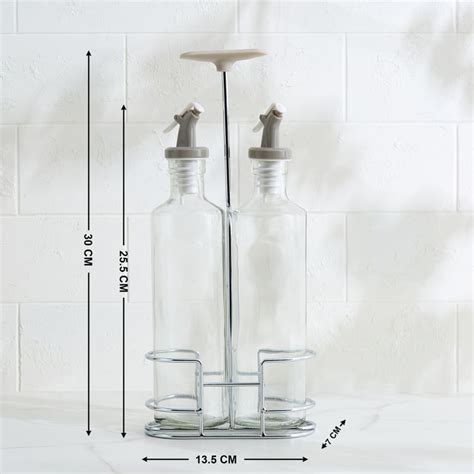 Buy Pamolive Drizzle Set of 2 Glass Oil Dispenser with Metal Stand ...