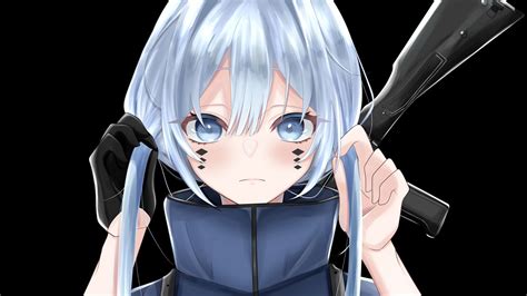 Download wallpaper 1366x768 girl, ponytails, glance, machine gun, anime ...