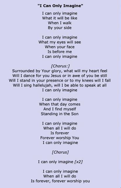 I Can Only Imagine ♫♪ | Imagine lyrics, Great song lyrics, Christian ...