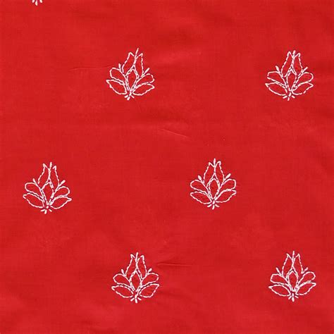 Seva Chikan Hand Embroidered Red Cotton Lucknowi Chikankari Unstitched