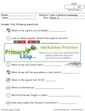 Fillable Online Week 11 - Primary Leap Worksheets.. Year 6, General ...