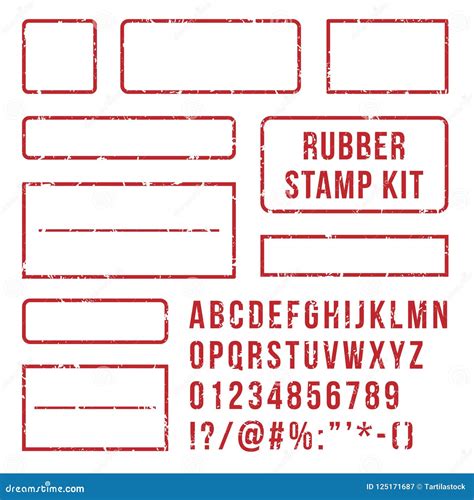 Rubber Stamp Letters. Red Stamps Frame and Letterpress Symbols with ...
