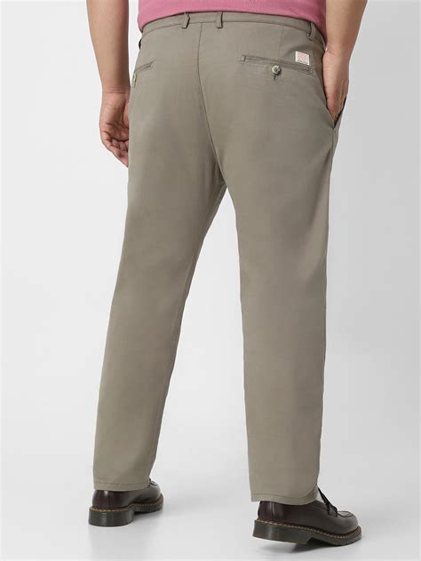 Plus Men's Grey Cotton Regular Fit Casual Chinos Trousers Stretch ...