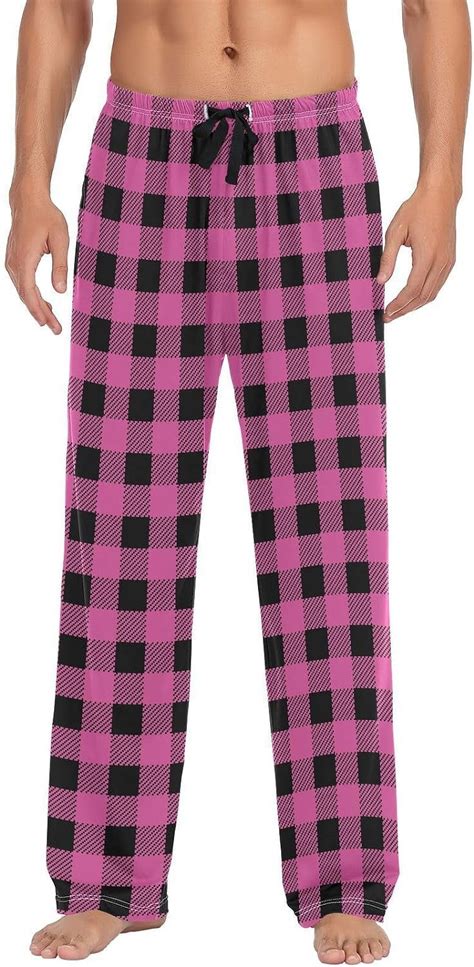 Top-kevin Pink Plaid Pajama Pants for Men Pajama Bottoms Sleep Lounge ...