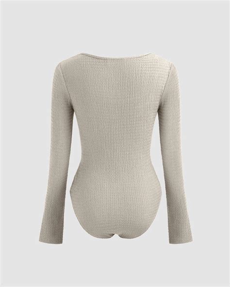 Square Neck Long Sleeve Bodysuit In Light Grey – Littlebox India
