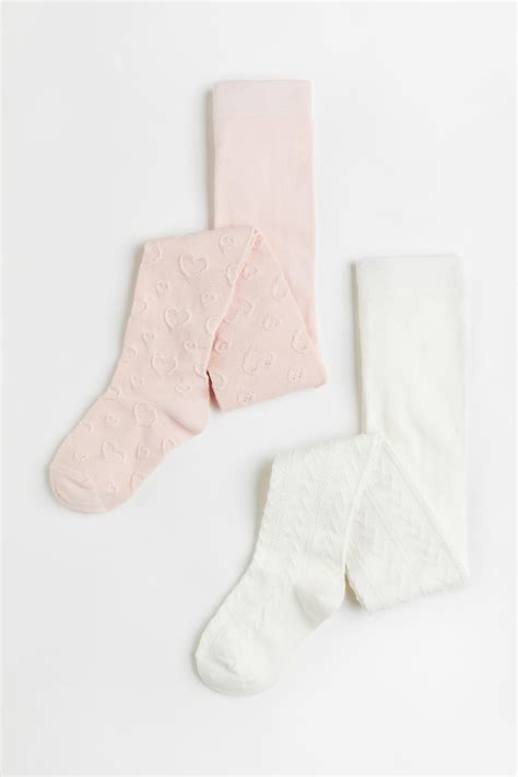 2-pack pointelle tights - Light pink/Hearts - Kids | H&M IN
