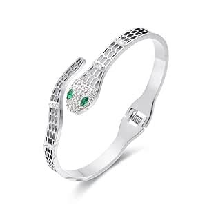 Buy VIEN Chic Snake Braclete Green Eyes Zircon Women Kada (SILVER) at ...
