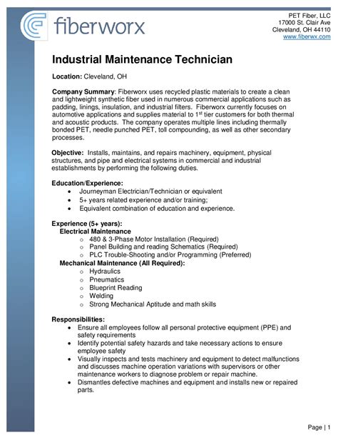Maintenance Technician Job Description