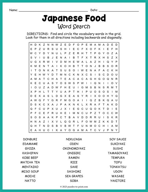 Japanese Food Word Search