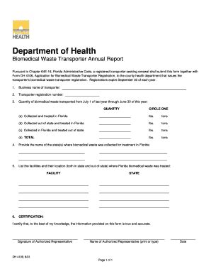 Fillable Online Department of Health Biomedical Waste Transporter ...