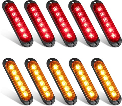 10pcs 6LED Trailer Marker Lights, Linkstyle 12V-24V Amber/Red Surface Mount Clearence Light, 4.4 ...