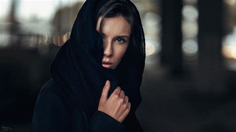 blurred, scarf, face, girl, brunette, Georgiy Chernyadyev - wallpaper ...