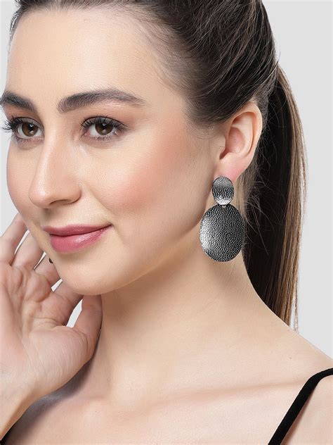 Bohey by KARATCART Black Silver Plated Dangler Black Earrings for Women
