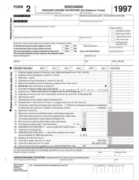 Free Wisconsin 2 Form ⋆ Printable PDF Template