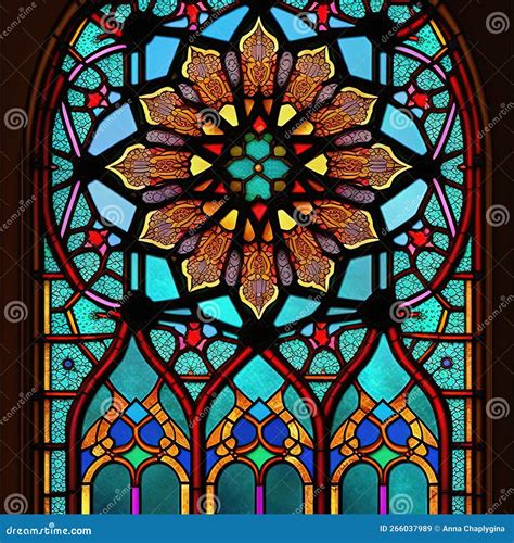 Arch Stained Glass Window With Magic Tree. Generative AI. Not Based On ...