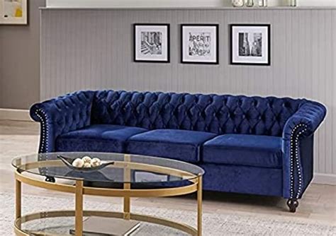 UNIQUE ART 3 Seater Chesterfield Sofa Velvet febrick Tufted Sofa for ...