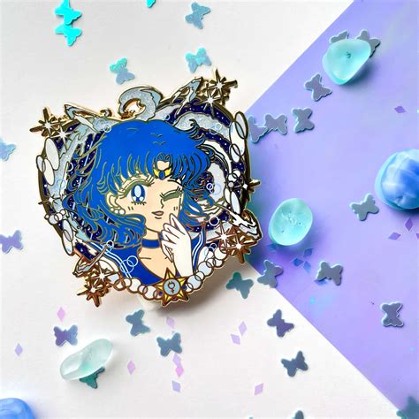 Download Sailor Mercury Enamel Pin With Stars Wallpaper | Wallpapers.com