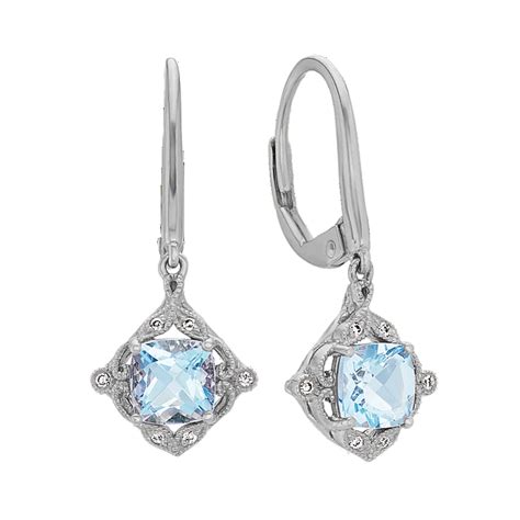 Cushion Cut Aquamarine and Diamond Dangle Earrings | Shane Co.