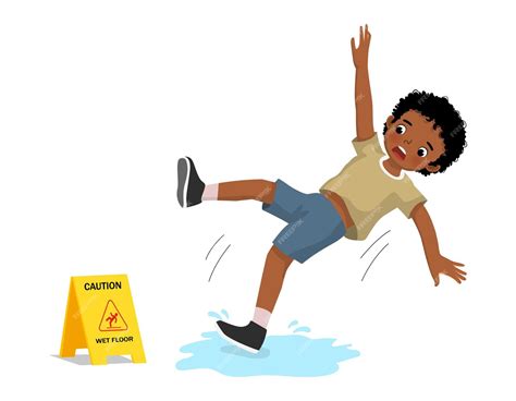 Premium Vector | Cute little African boy having accident slipping on ...