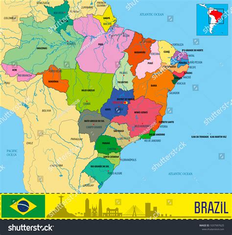 Political Map Brazil Regions Their Capitals: vetor stock (livre de direitos) 1037997625