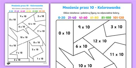 Kolorowanka Mnożenie przez 10
