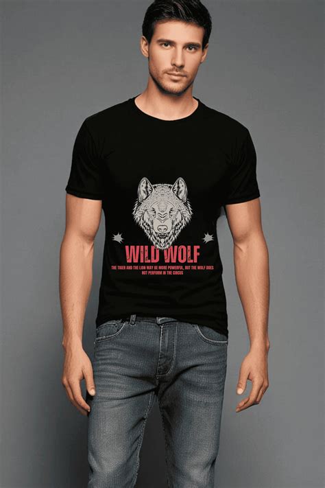 Mens Round Neck Black Half Sleeve Wild Wolf Tshirt – Drapelet