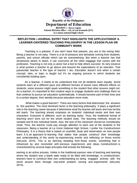 Image result for Example of a Written Reflection