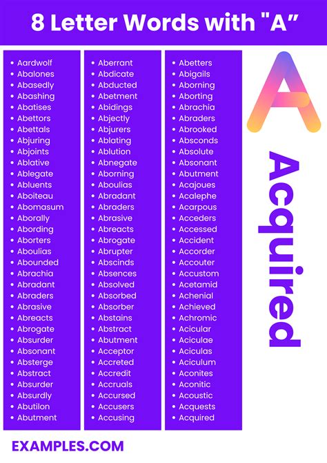 8 Letter Words With A - 450+ List, Meaning, PDF