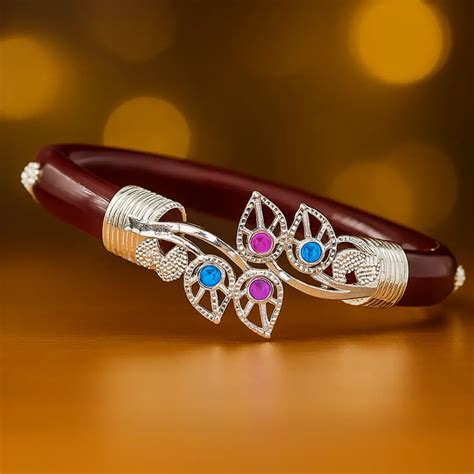 The Velvet Box Maroon Pola Leaf Design Bracelet | Traditional Stone ...