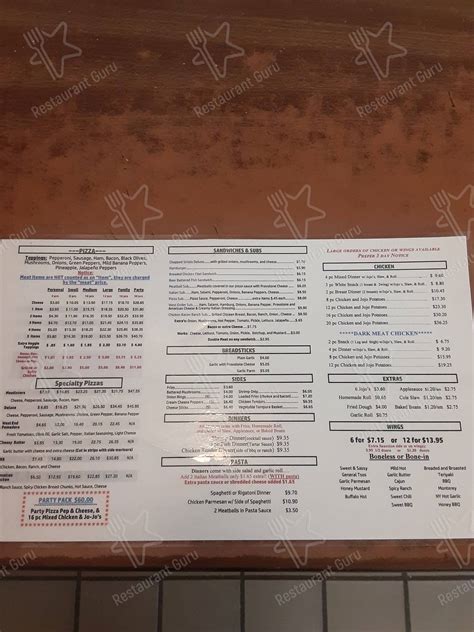 Menu at West End Pizza II pizzeria, Waynesburg