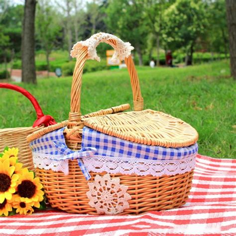 Buy Wicker Picnic Basket with Liner, Wooden Split Lid Picnic Basket ...