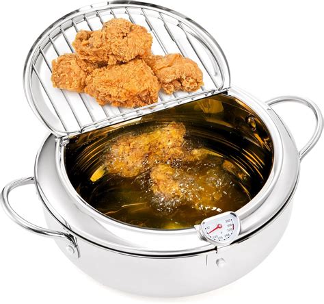 Yopay Deep Fryer Pot 304 Stainless Steel, 3.4L Frying Chicken Pot with ...