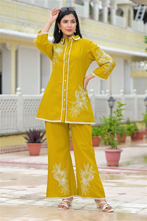Kainaat Mustard Floral Embroidered Co-ord Set