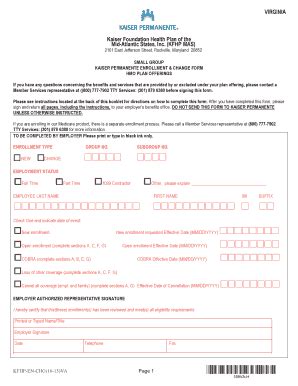 Fillable Online brokernet kp Kaiser fillable enrollment change form ...