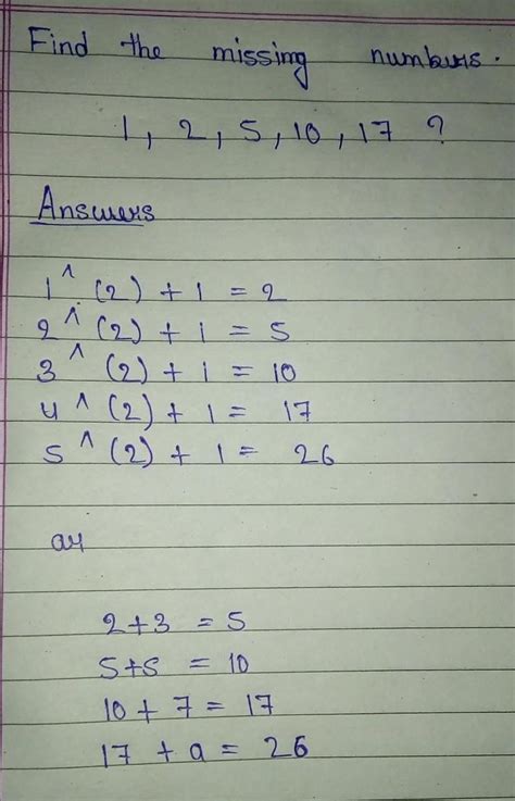 find the missing numbers 1,2,5,10,17 - Brainly.in