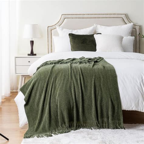 BATTILO HOME Olive Green Throw Blanket for Couch, Soft Chenille Knit ...