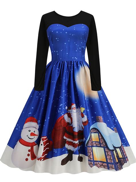 VSNOW Christmas Women Santa Claus Reindeer Xmas Dress Long Sleeve ...