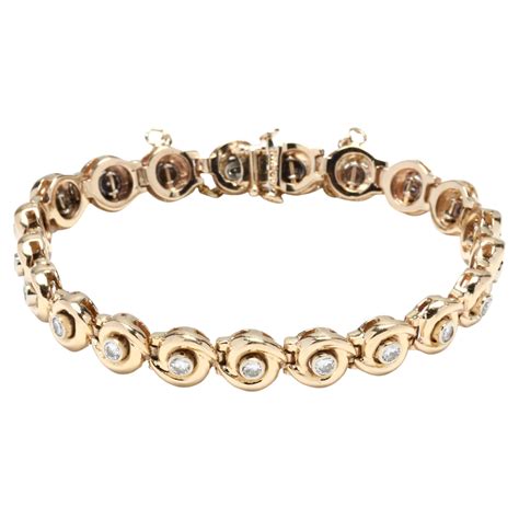 Bamboo and Bead Motif, 14k Yellow Gold Diamond Bezel Bracelet For Sale ...