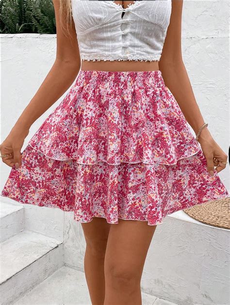 Breezaya Women Double Layered Floral Printed Vacation Style Ruffled ...