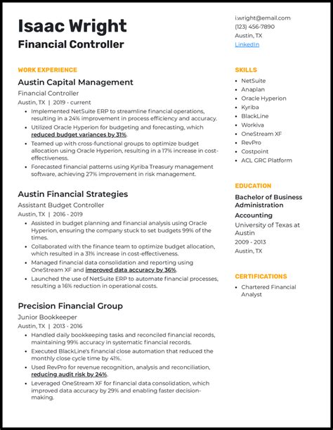 Image result for Controller Resume Examples