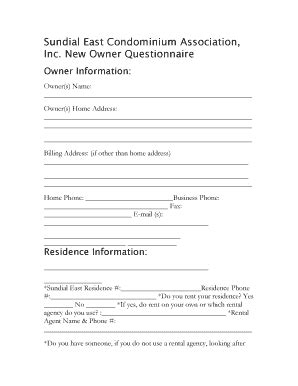 Fillable Online New Owner Questionnaire Fax Email Print - pdfFiller