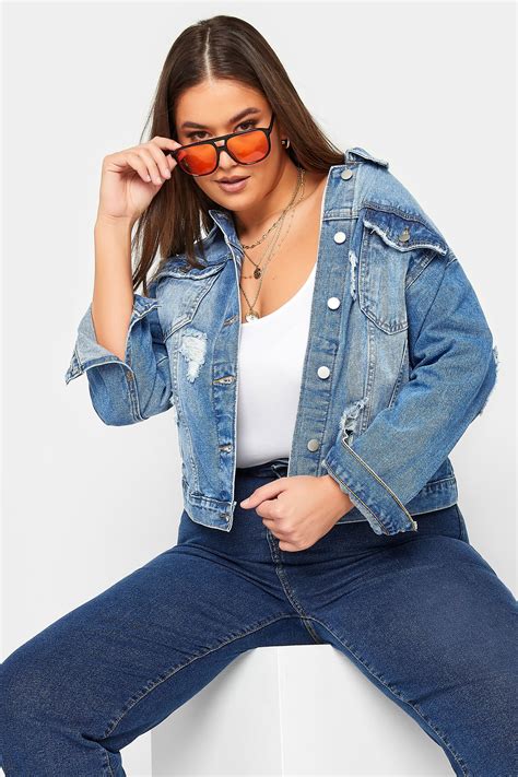 Plus size ripped denim jacket online